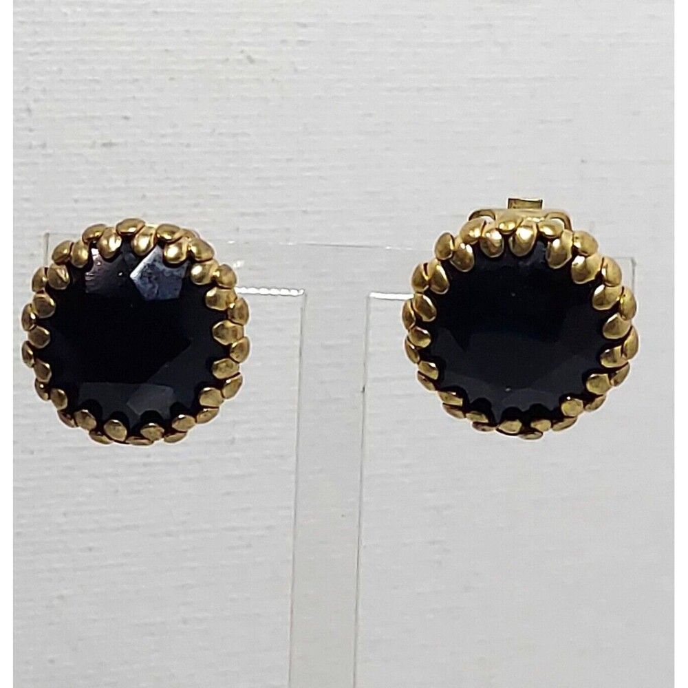 Vintage Earrings Black in Goldtone backing Stud Clip on 3/4"